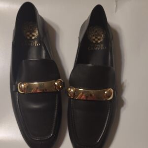 Vince Camuto Black Loafers with Metallic Gold Detail